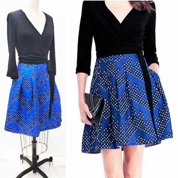 Diane Von Furstenberg DVF Womens Blue Black Jewel Wrap Dress 6 - Picture 1 of 11